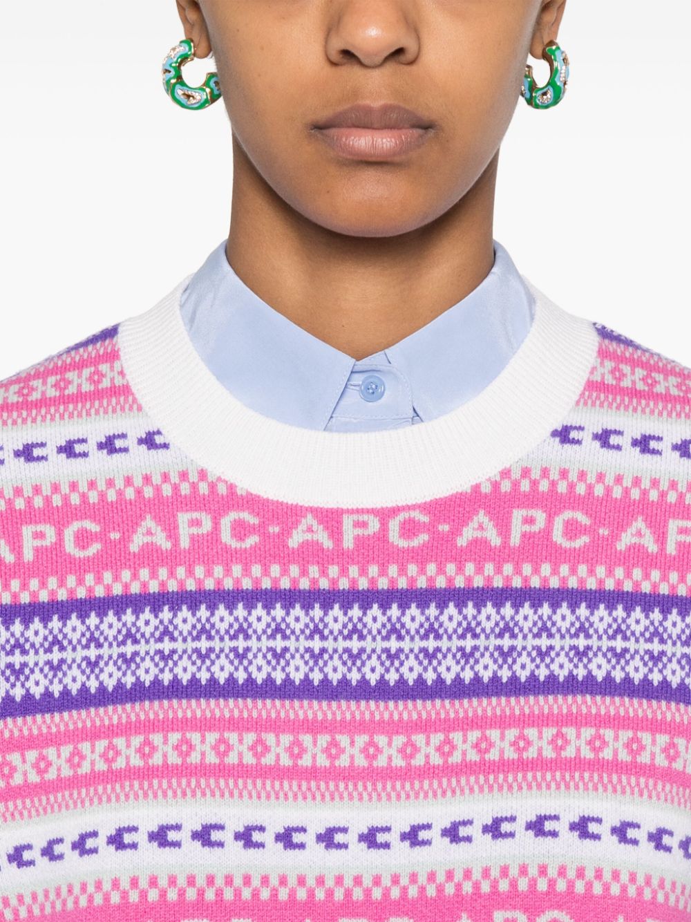 Shop Apc Jacquard Sweater In Pink