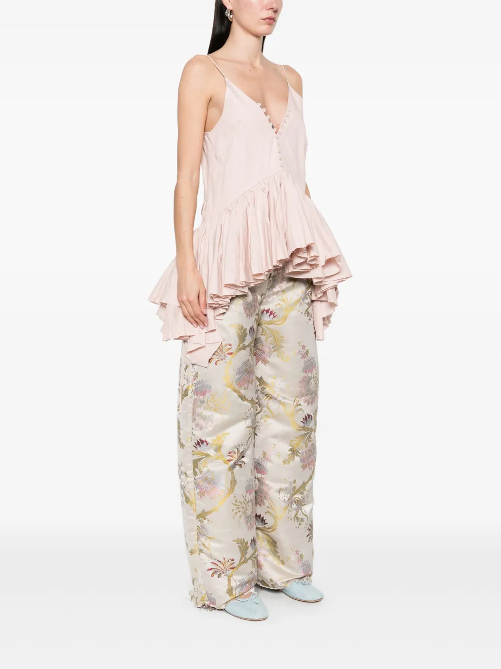 Marques'Almeida Top met franje en peplum afwerking Roze