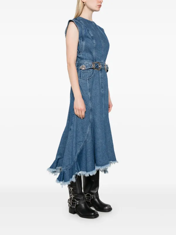 marques almeida denim dress Marques Almeida Denim Frayed Flared Asymmetrical Dress *RARE*