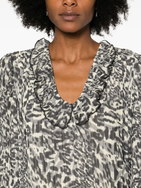 GANNI Printed Pleated Mini Dress | Black | FARFETCH