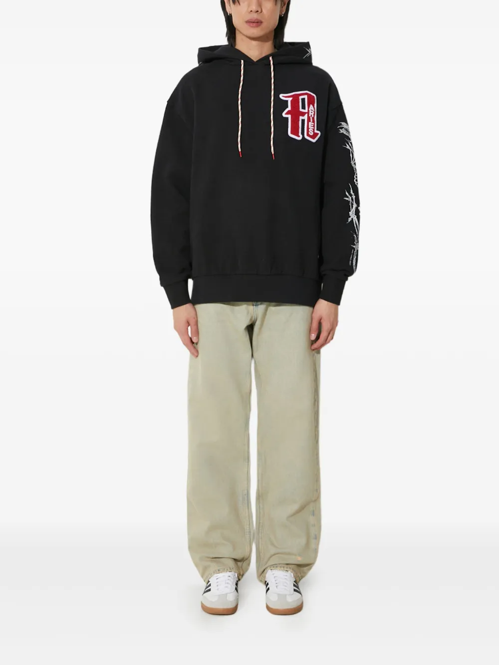 Aries embroidered skeleton-print hoodie | Black | Image 1