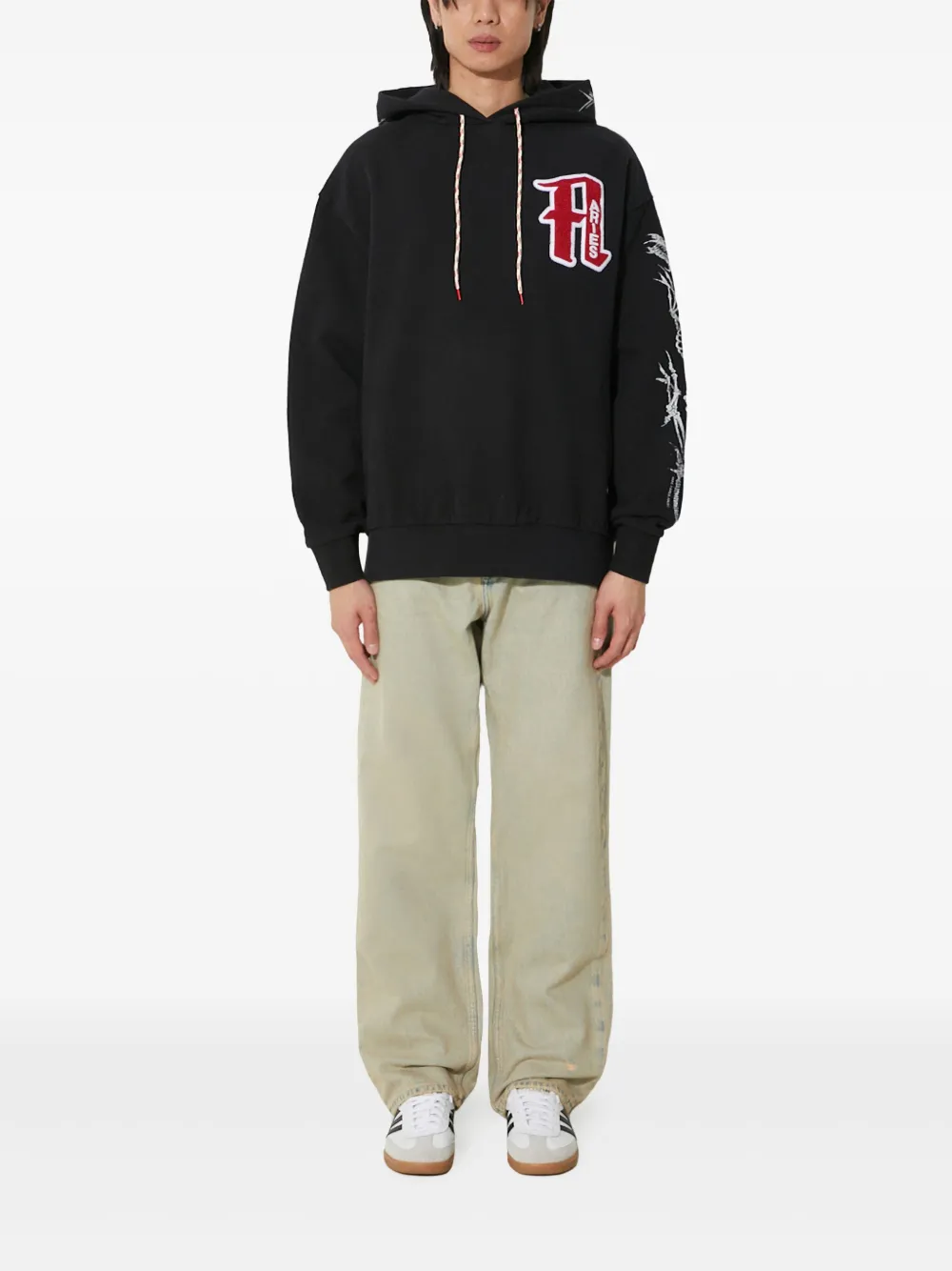 Aries Hoodie met geborduurd skelet Zwart