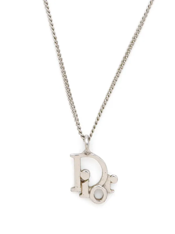 Christian Dior Pre Owned logo pendant Chain Necklace Silver FARFETCH