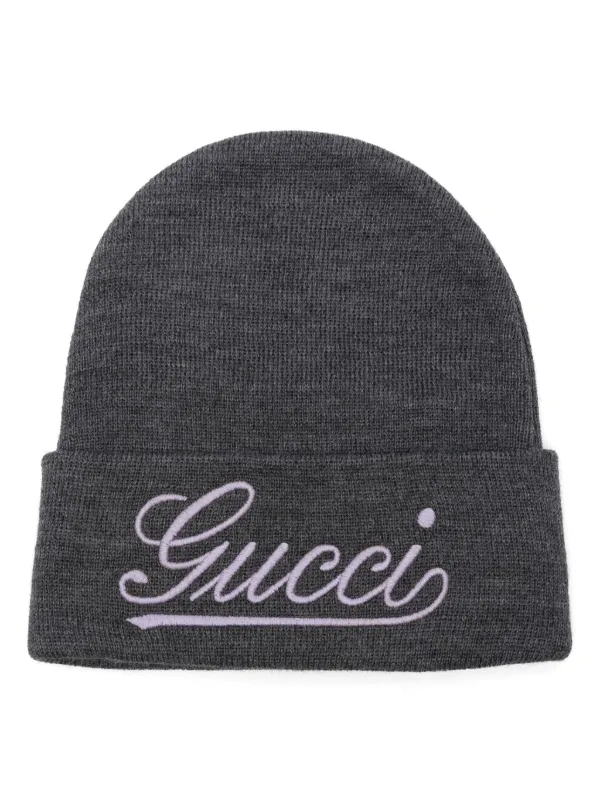 Gucci logo embroidered Beanie Grey FARFETCH CA