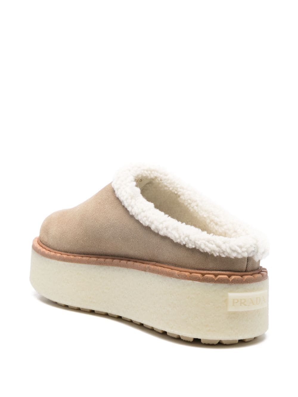 Shop Prada Enamel Triangle-logo Slippers In Nude