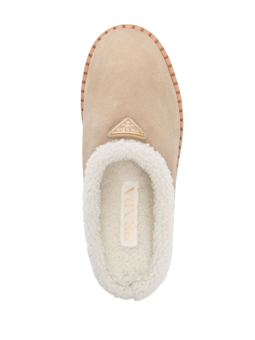 Shop Prada Enamel Triangle-logo Slippers In Nude