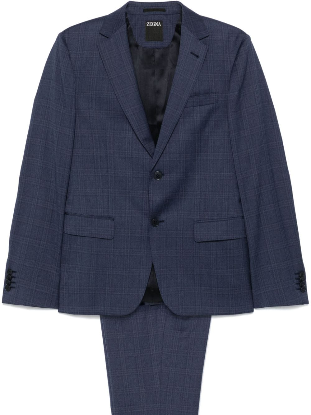 Shop Zegna Plaid Suit In Blue