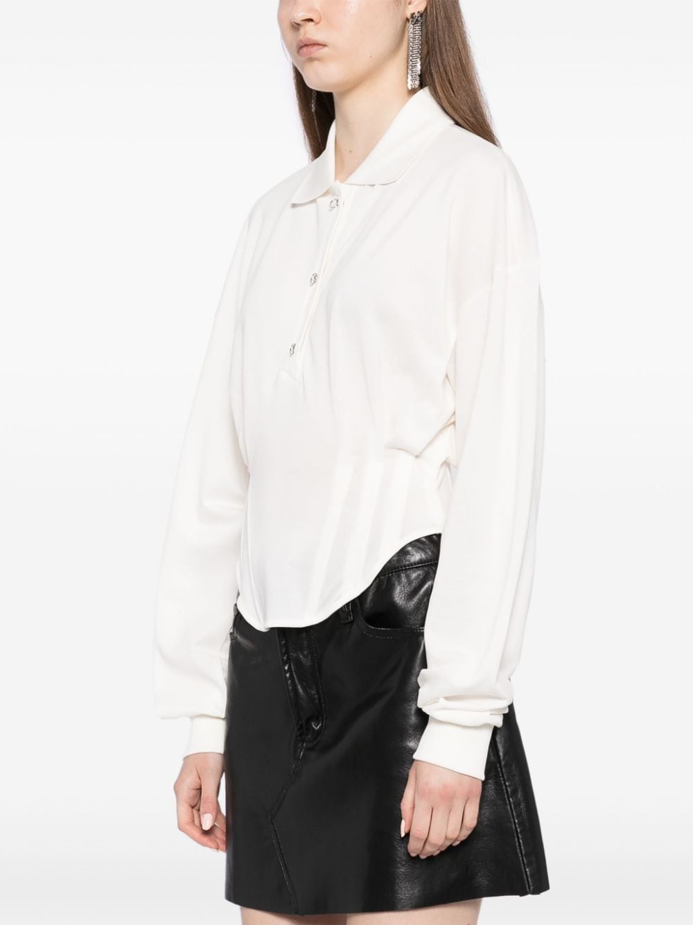 Shop Mugler Corseted Polo Shirt In White