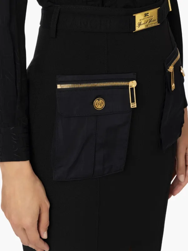 Elisabetta Franchi Crepe Midi Skirt | Black | FARFETCH JO