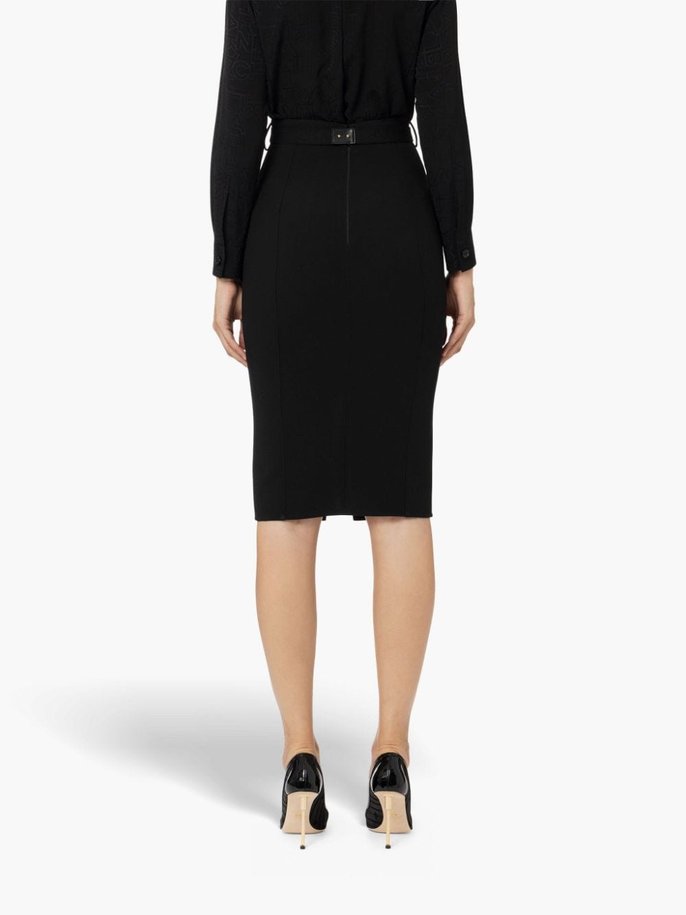 Shop Elisabetta Franchi Crepe Midi Skirt In Black