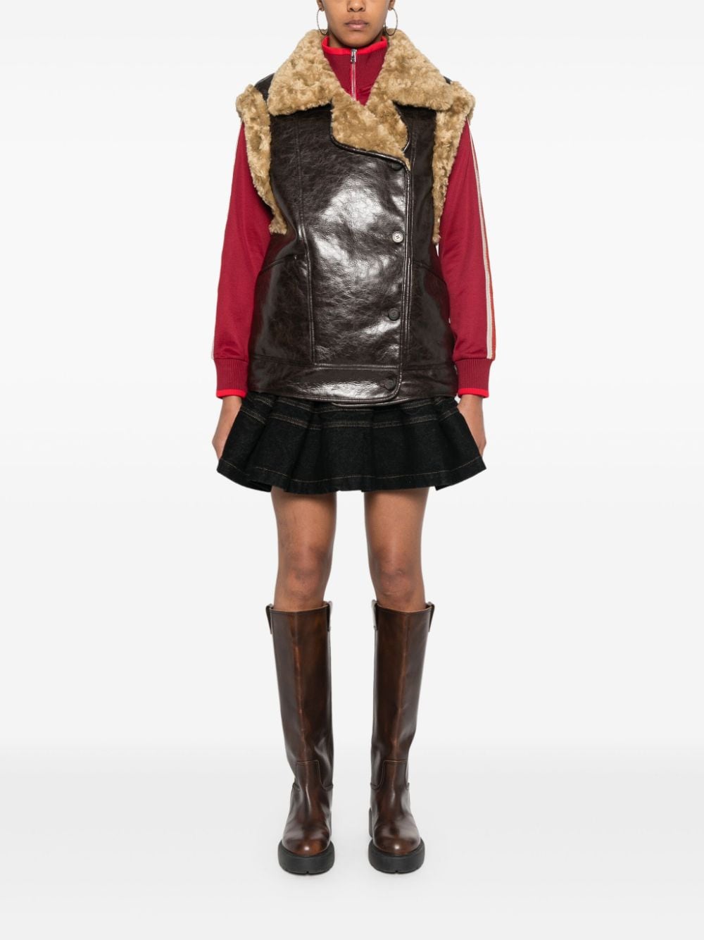 Shop Urbancode Faux-leather Gilet In Brown