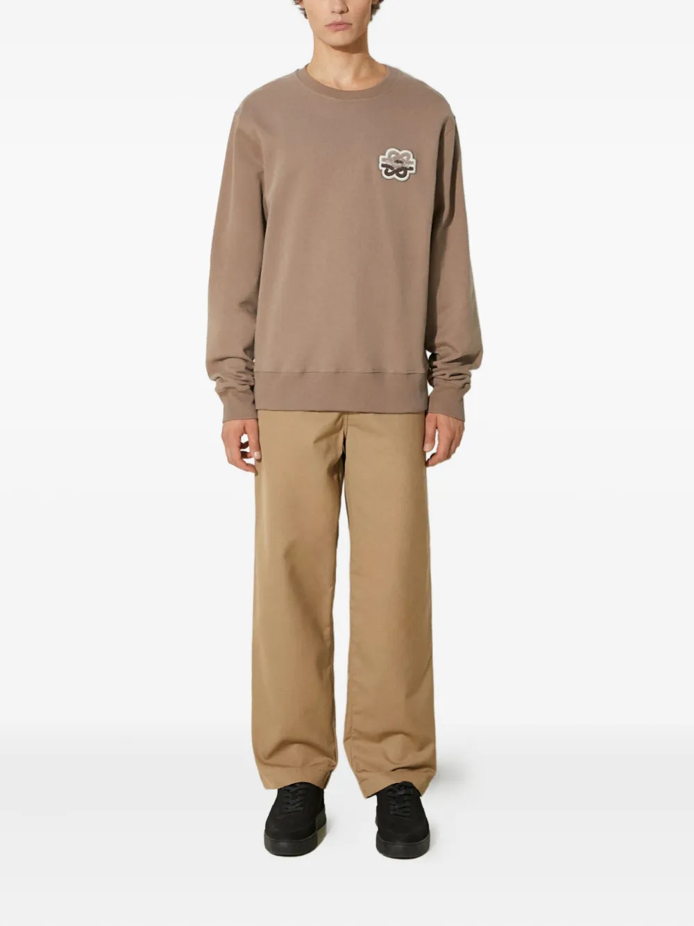 Filling Pieces Katoenen sweater met geborduurde patch Beige