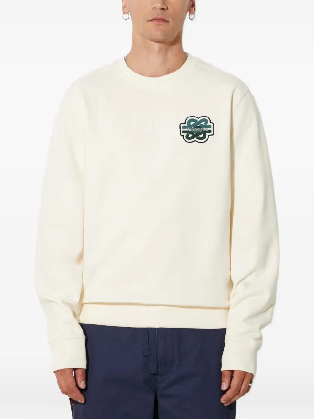 Filling Pieces Sweater met geborduurde patch en ronde hals Wit