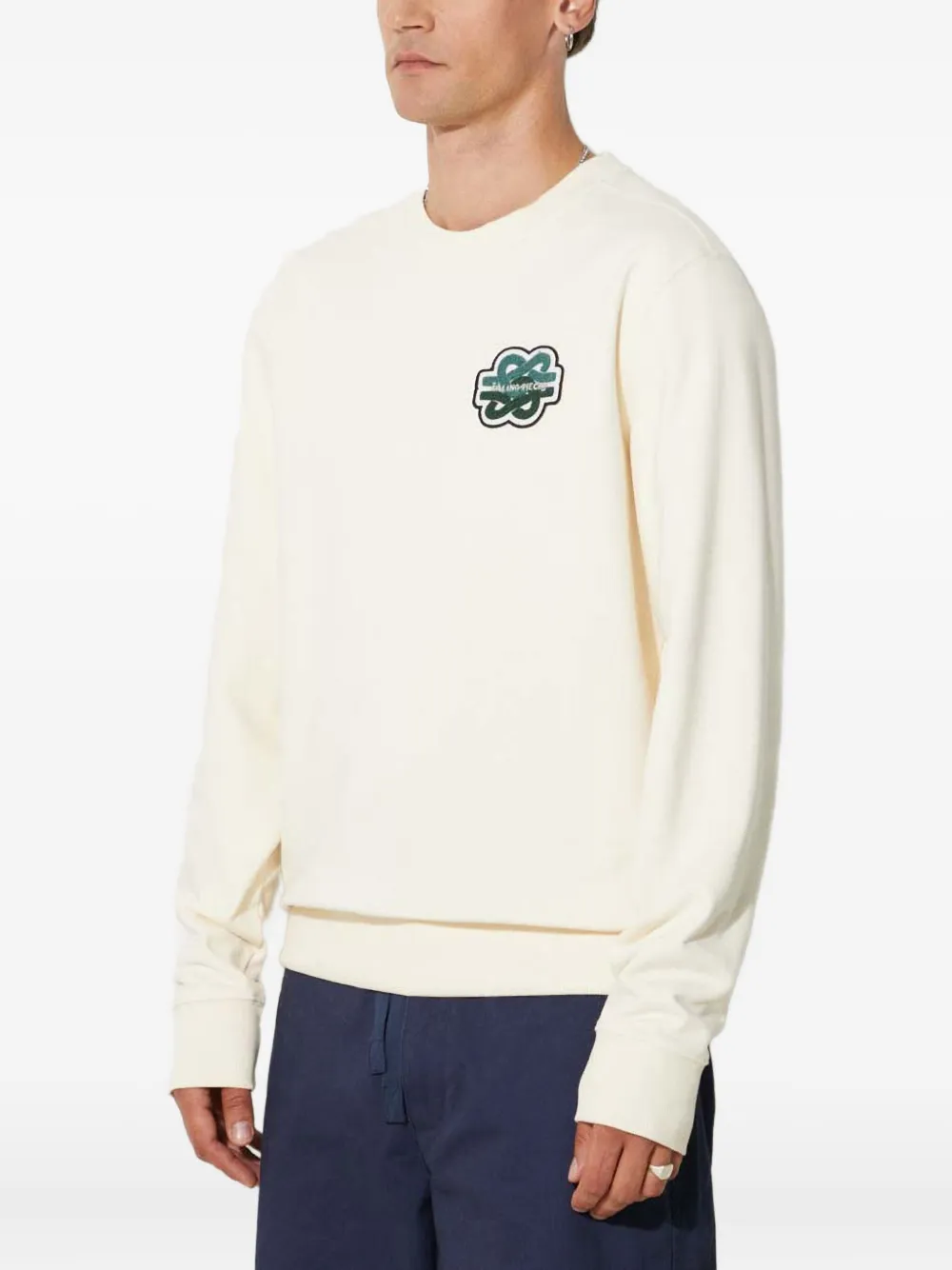 Filling Pieces Sweater met geborduurde patch en ronde hals Wit