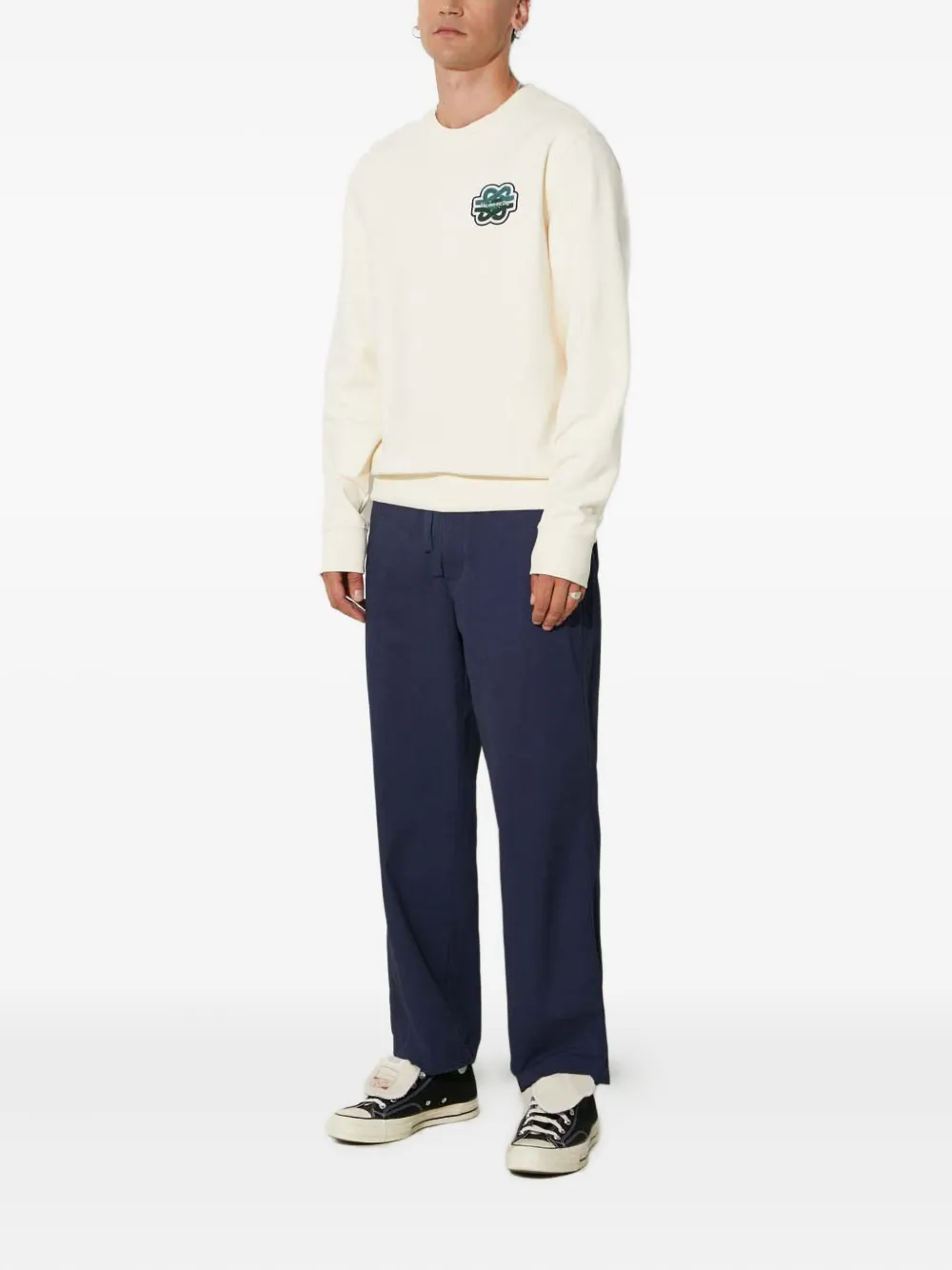 Filling Pieces Sweater met geborduurde patch en ronde hals Wit