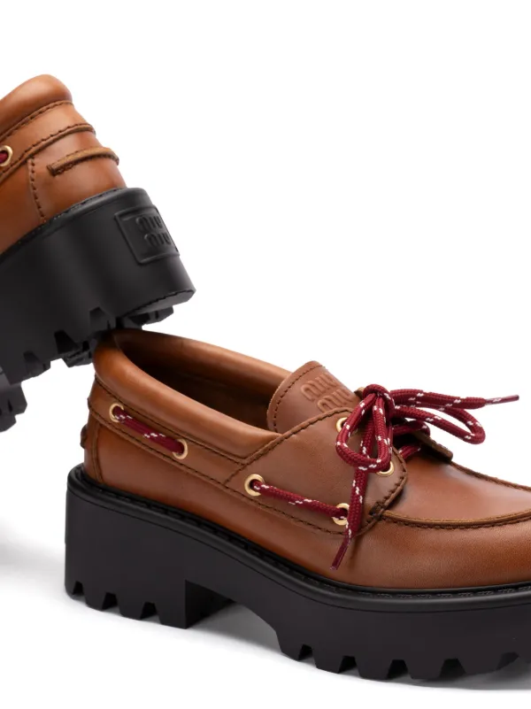 ローファー・オックスフォード Miu Miu Dark Brown Leather Loafers Embellished leather loafers in brown - Miu Miu | Mytheresa