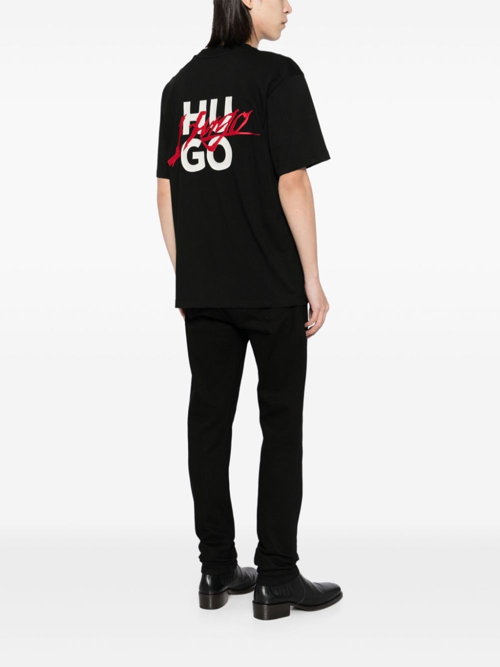 HUGO T-shirt met logoprint - Zwart