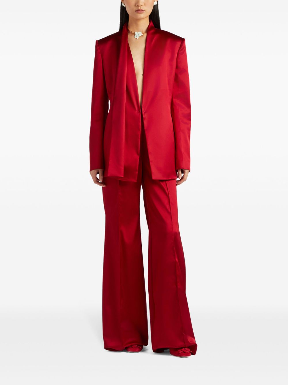 Shop Genny Satin-finish Flared Trousers In Red