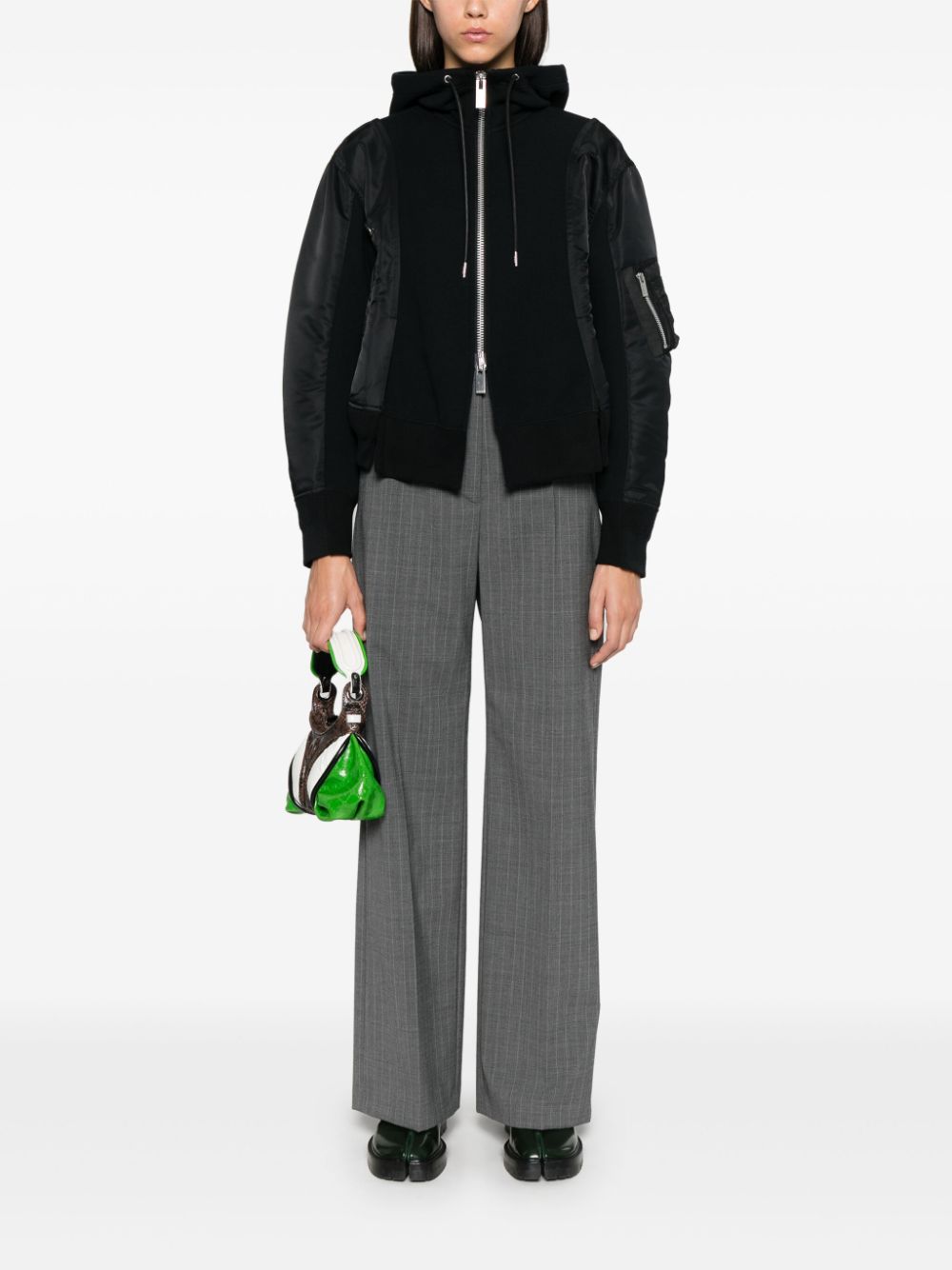 Shop Sacai Zip-up Hoodie In Black