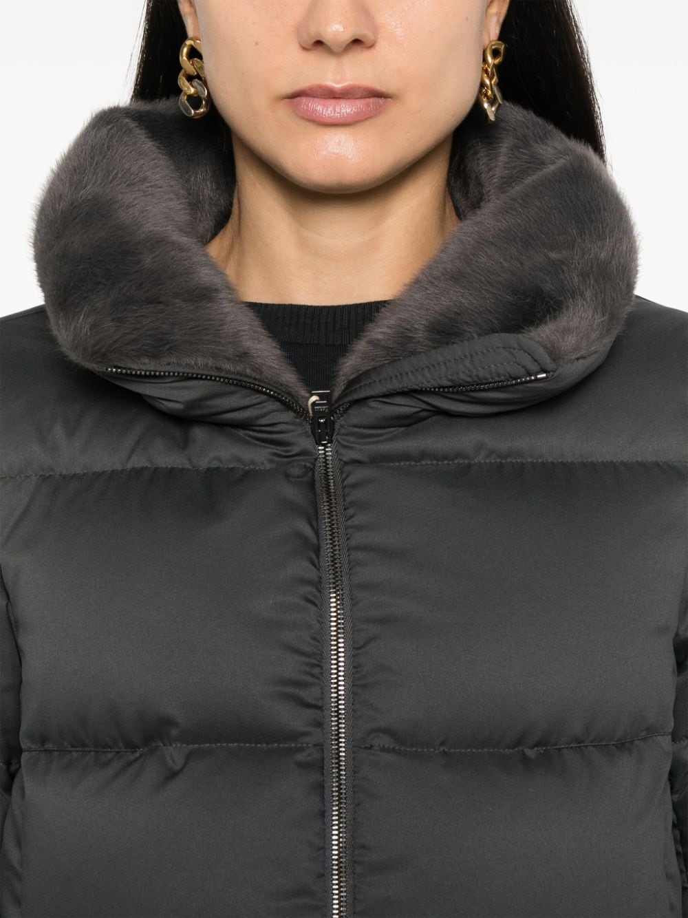 Shop Herno Faux-fur Collar Puffer Jacket In Grey