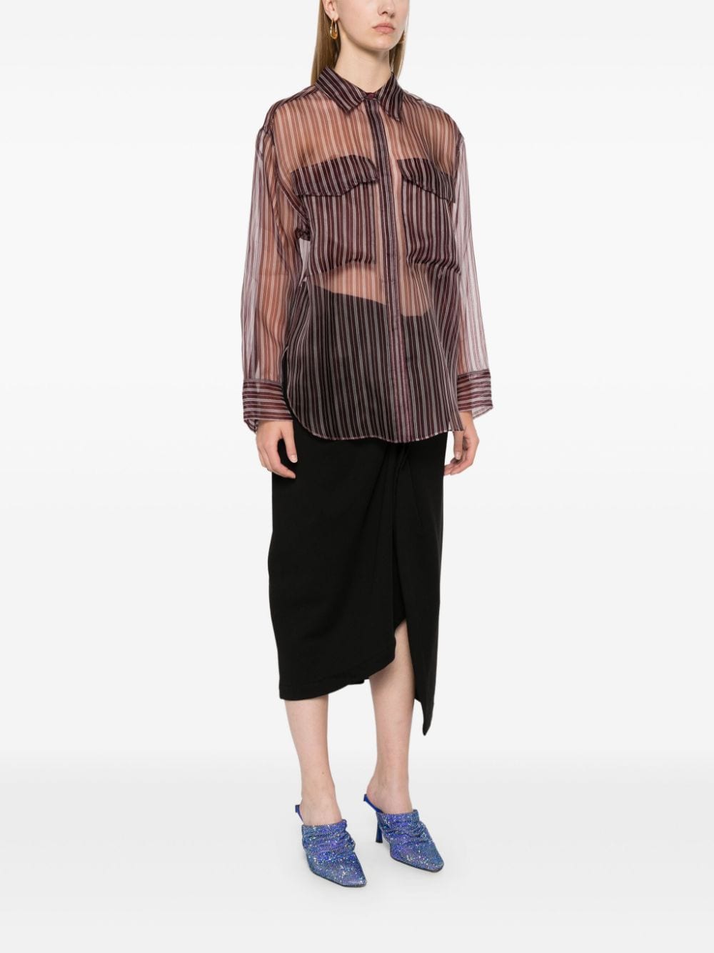 Shop Dorothee Schumacher Striped Sheer Shirt In Purple