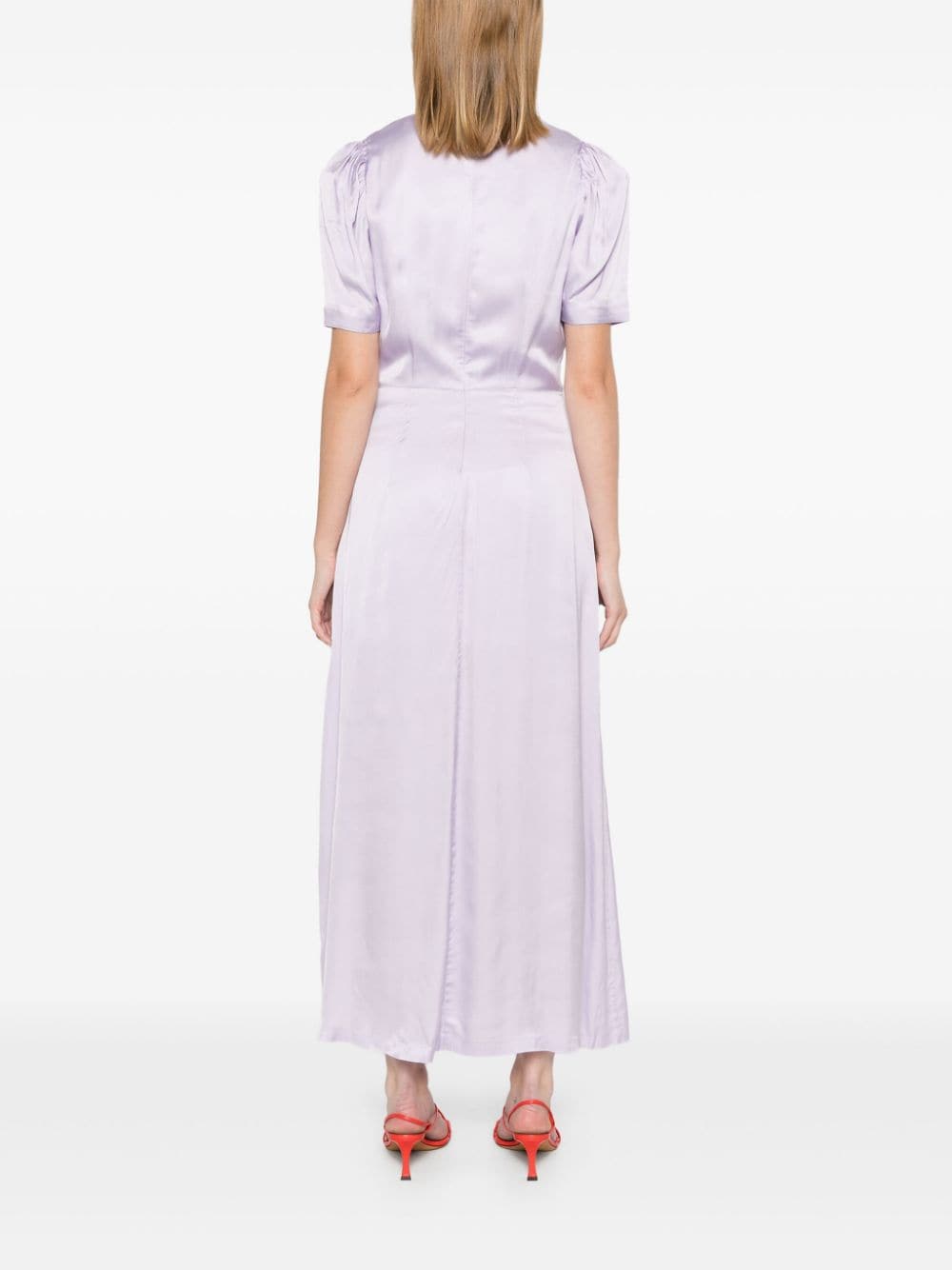 Shop Rotate Birger Christensen Satin V-neck Midi Dress In Purple