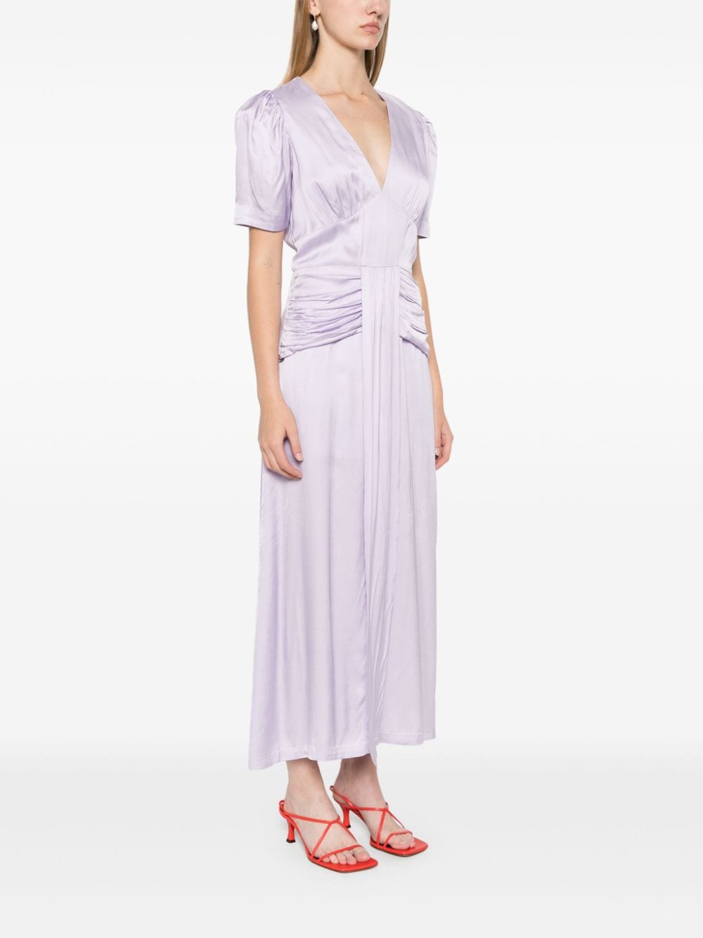 Shop Rotate Birger Christensen Satin V-neck Midi Dress In Purple