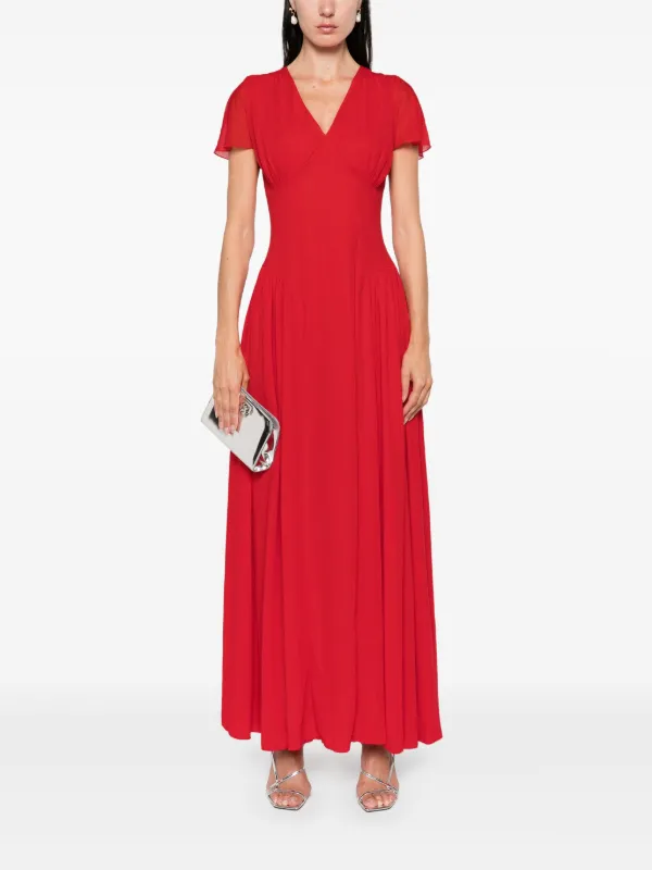 ROTATE BIRGER CHRISTENSEN V-neck Maxi Dress | Red | FARFETCH JO