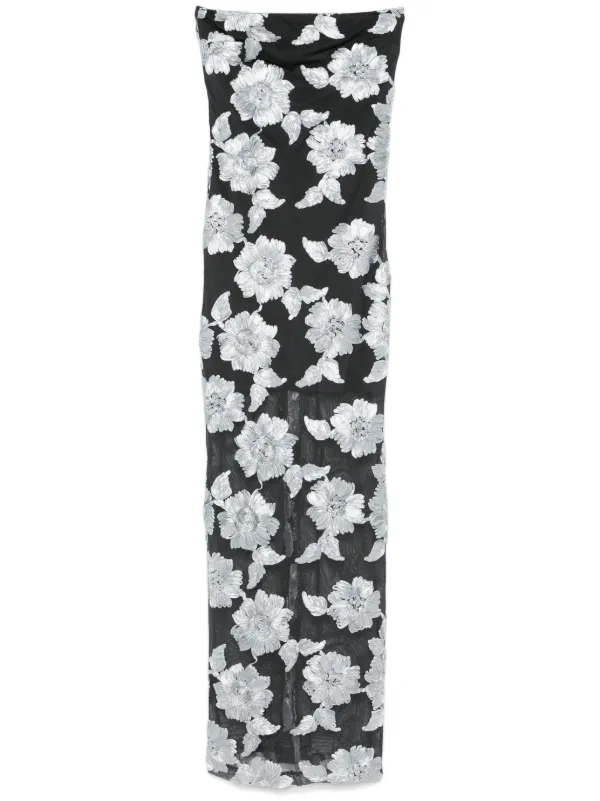 ROTATE BIRGER CHRISTENSEN Flower Mesh Maxi Dress | Grey