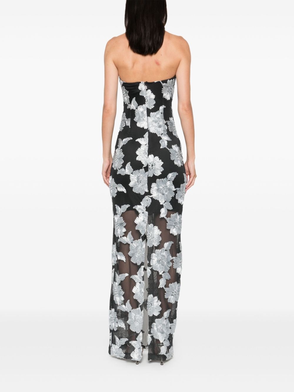 Shop Rotate Birger Christensen Flower Mesh Maxi Dress In Grau