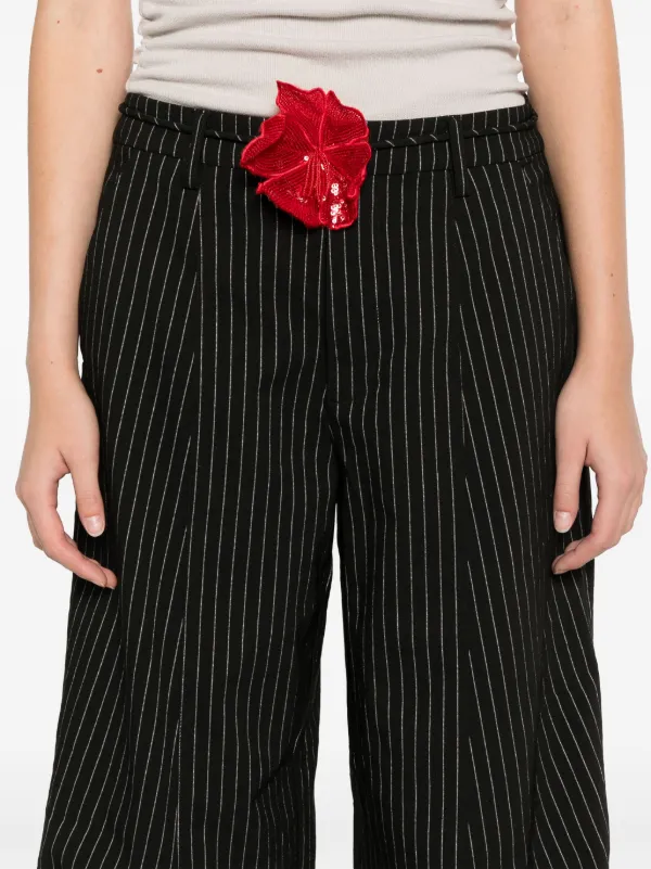 Red pinstripe trousers deals