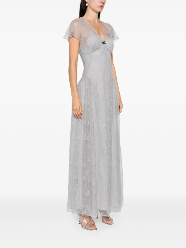 【関税&送料込】Rotate Birger Christensen Lace Dress With Pu ROTATE BIRGER CHRISTENSEN Lace V-neck Maxi Dress | Grey