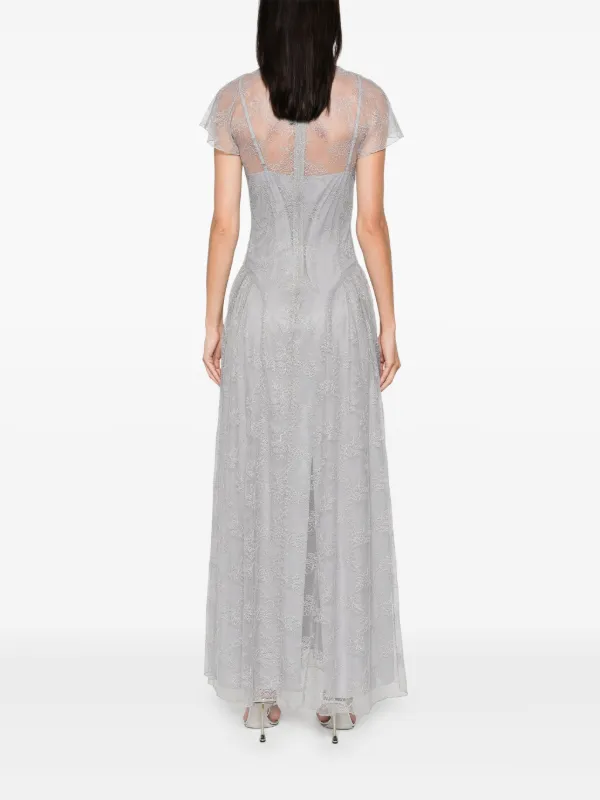 ROTATE BIRGER CHRISTENSEN Lace V-neck Maxi Dress | Grey