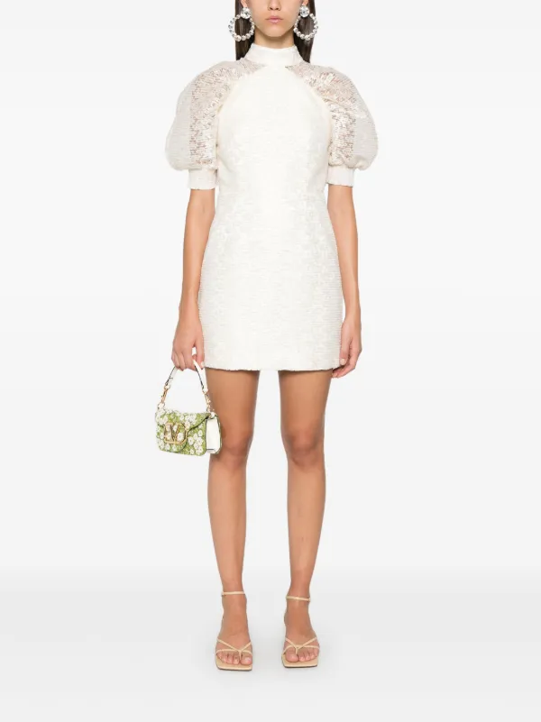 rotate birger christensen pleated lace trimmed crepe mini dress