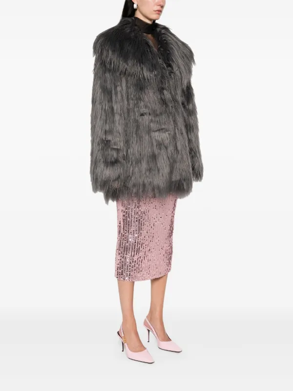 ムートン・ファーコート ROTATE BIRGER CHRISTENSEN PRINTED FAUX FUR COAT ROTATE Birger Christensen PRINTED FAUX FUR COAT Black/White