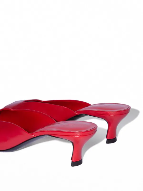 BY FAR 50mm Wendy Leather Creased Mules | Red | FARFETCH