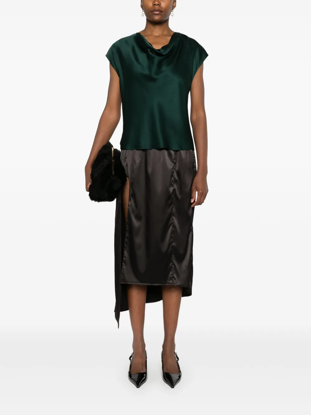 Vince Zijden blouse met col - Groen