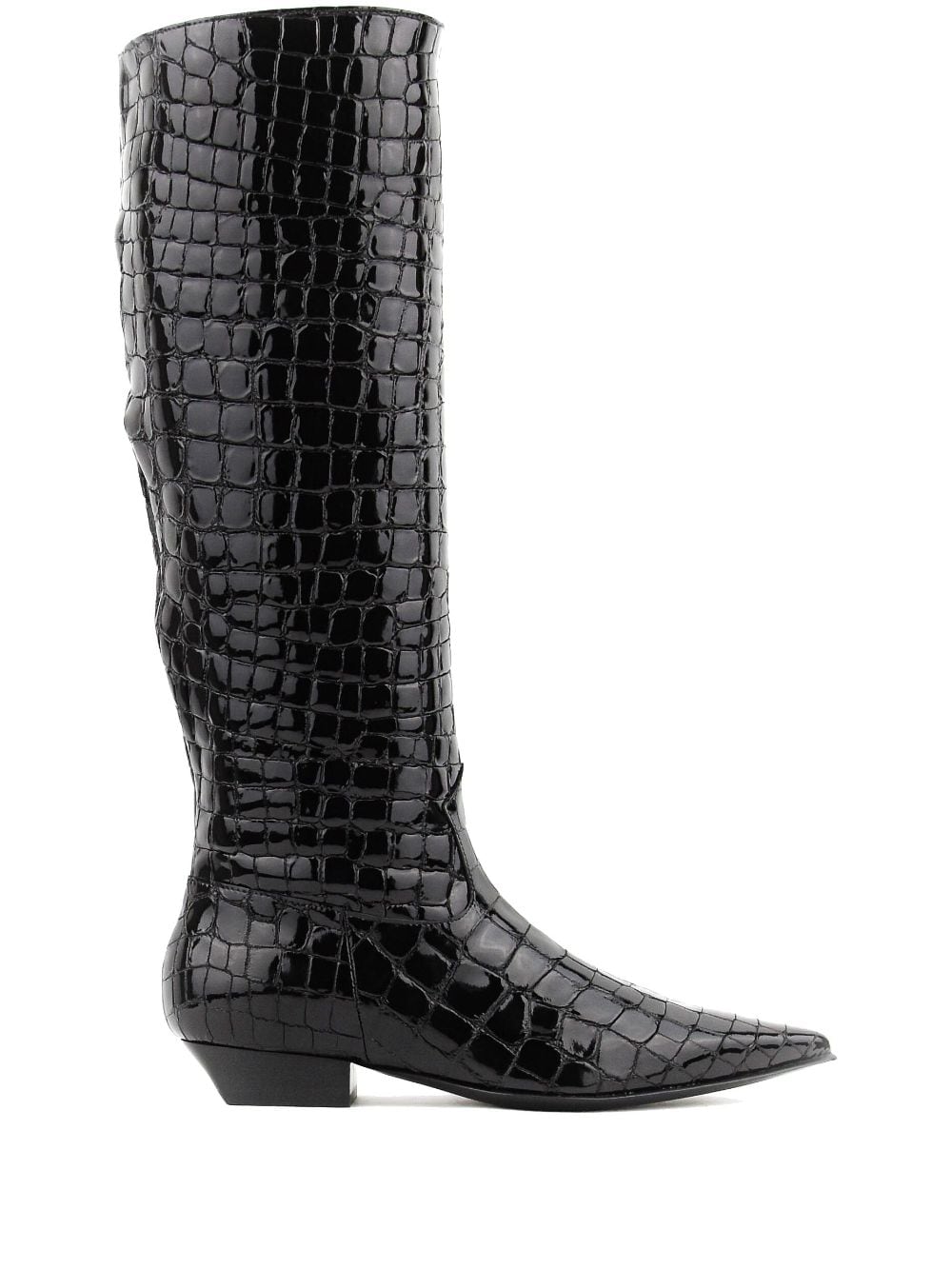 Paul Warmer crocodile-embossed patent boots Black