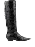 Paul Warmer crocodile-embossed patent boots - Black