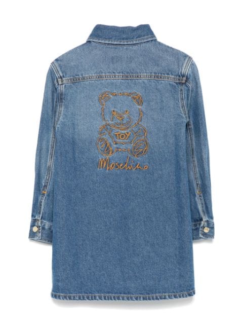 Teddy Bear-embroidered denim dress 