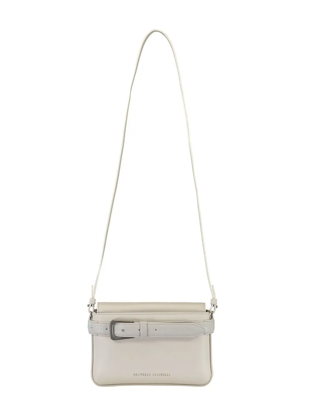 Brunello Cucinelli Buckled Leather Crossbody Bag In Grey