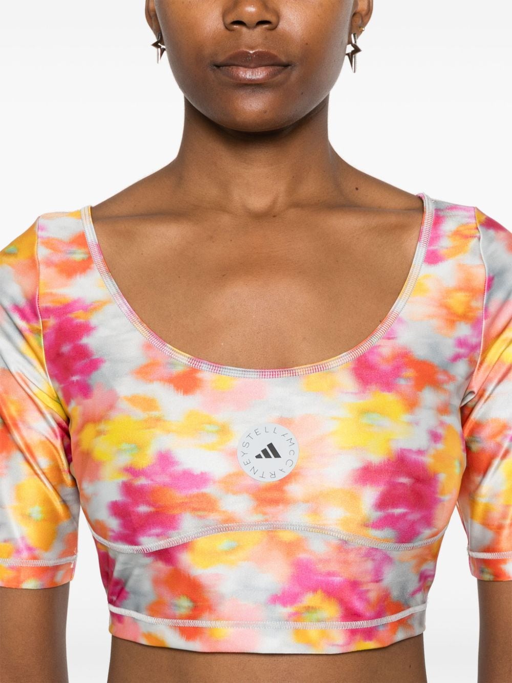 Shop Adidas By Stella Mccartney Abstract-print Crop Top In Pink