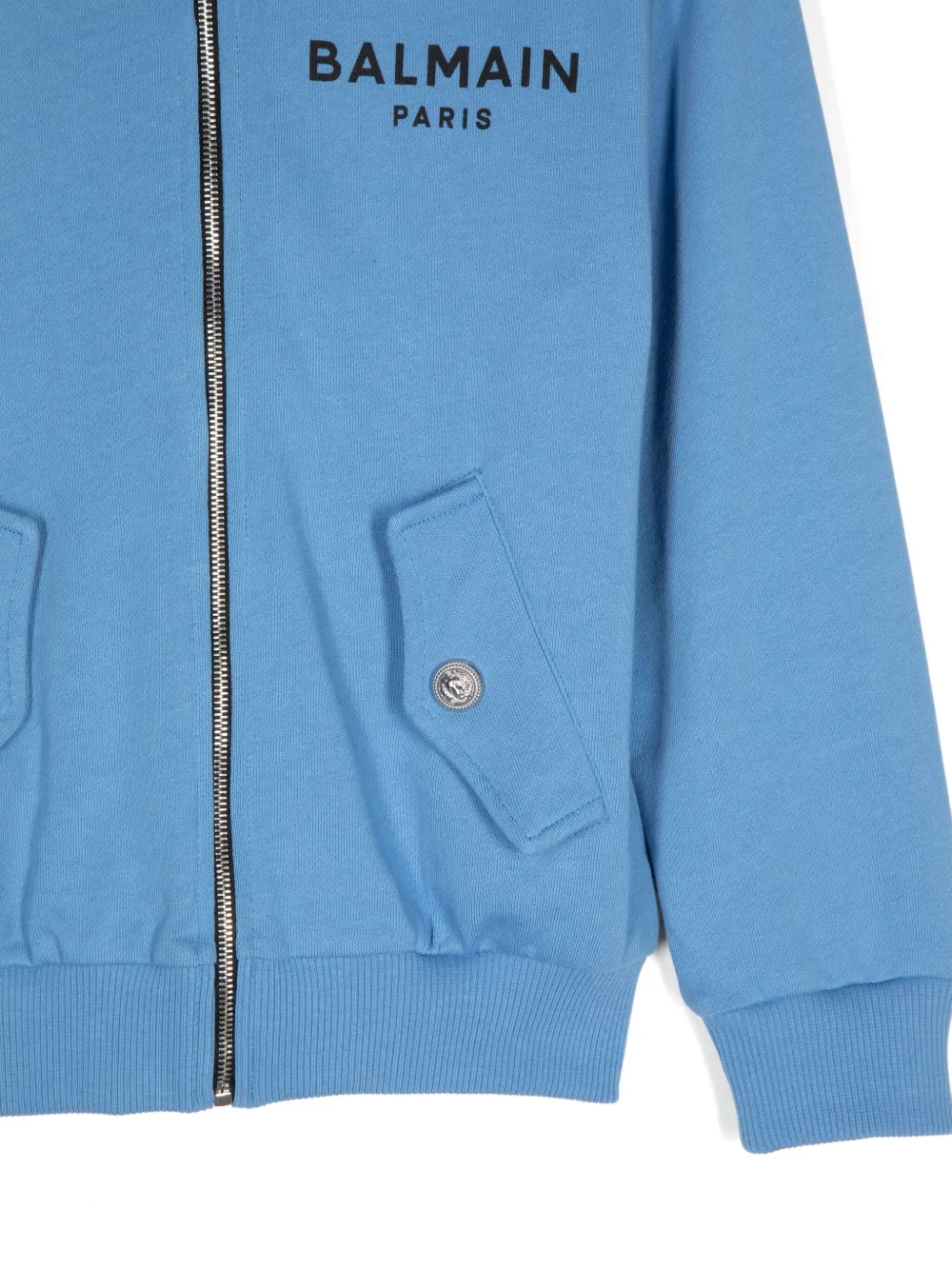 BALMAIN LOGO PRINT COTTON ZIP-UP HOODIE