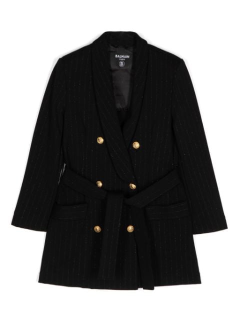 Balmain Kids striped double-breasted coat