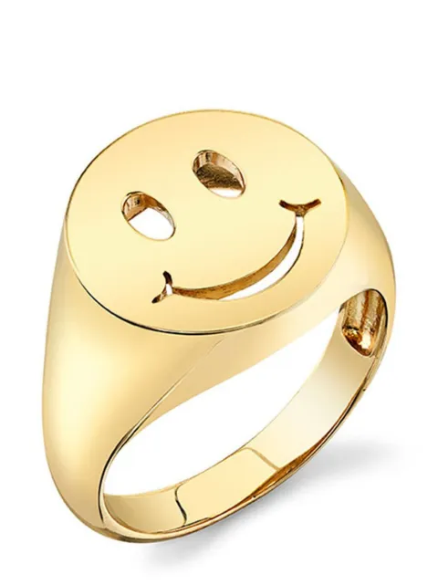 Sydney Evan anillo de sello en oro de 14kt Pure Happy Face