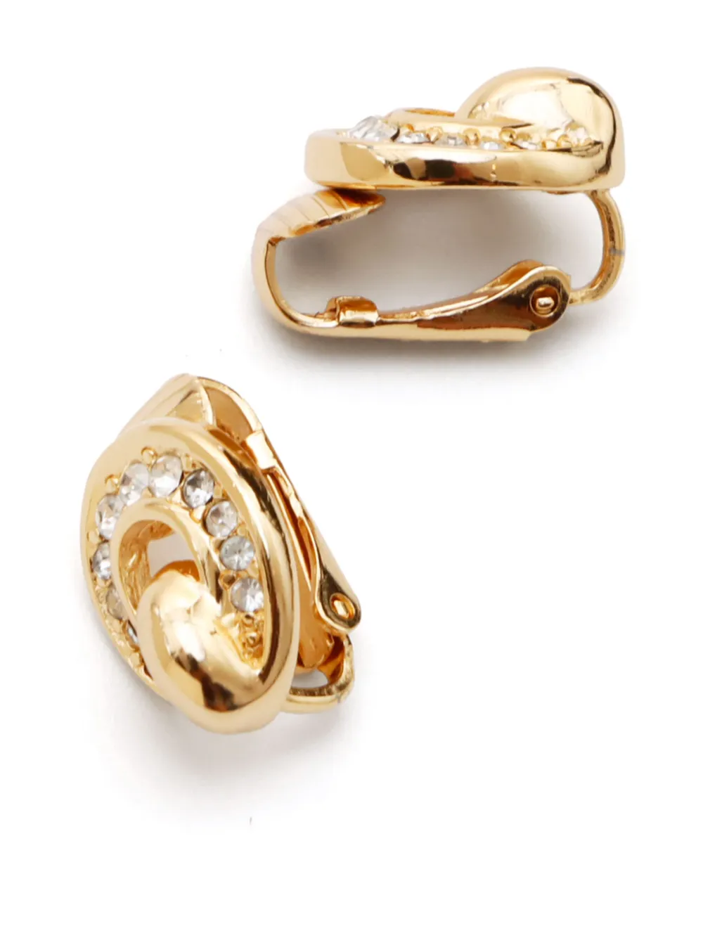 Pre-owned Dior Rhinestone-embellished Clip-on Stud Earrings In Gold