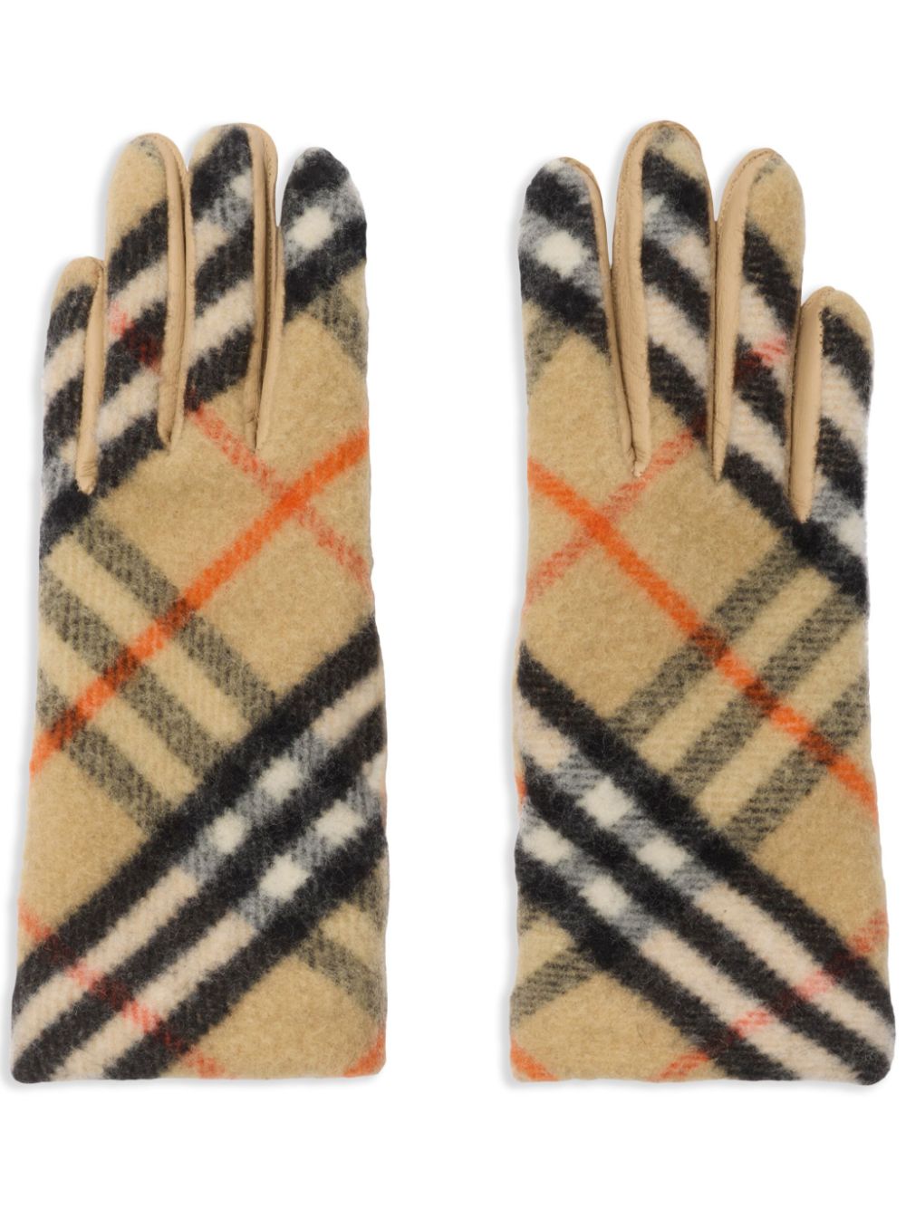 check-pattern wool gloves