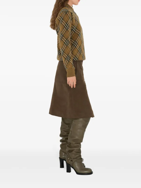 BURBERRY バーバリー Vネック チェック柄 アーガイルカットアウトニット セーター ブラウン レディース 8037240 中古・古着通販】BURBERRY (バーバリー) アーガイルカットアウトニット