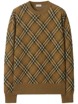 BURBERRY ブラウン カシミヤ ケーブルニット セーター S Burberry check-pattern Wool Sweater | Brown | FARFETCH