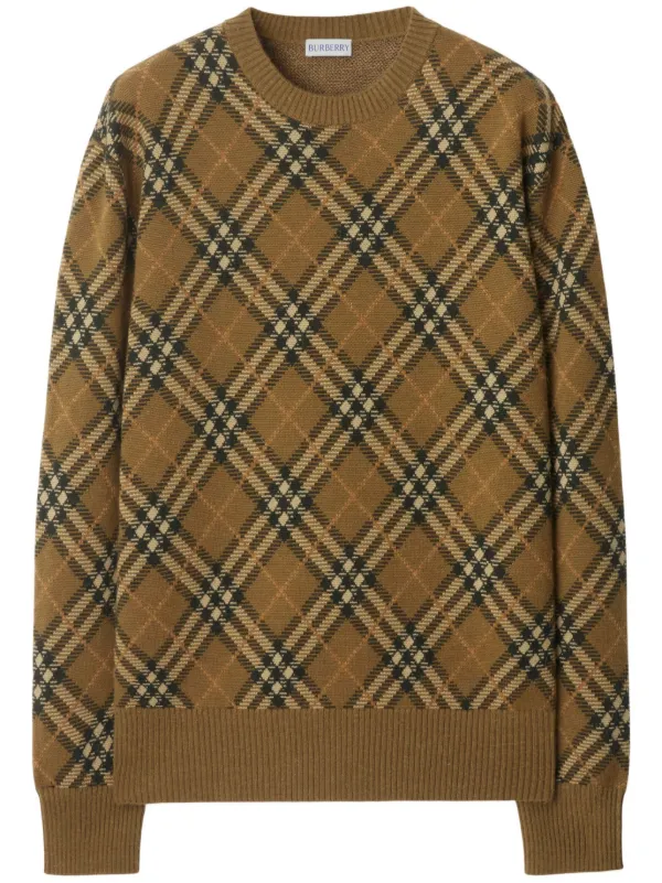 Burberry check pattern Wool Sweater Brown FARFETCH RO